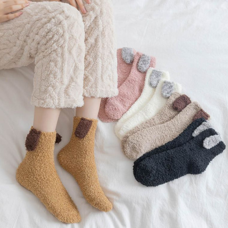 Telinga Rabbit 3D Jepun Stoking Velvet Coral For Girls 'Home Home Velvet Floor Socks