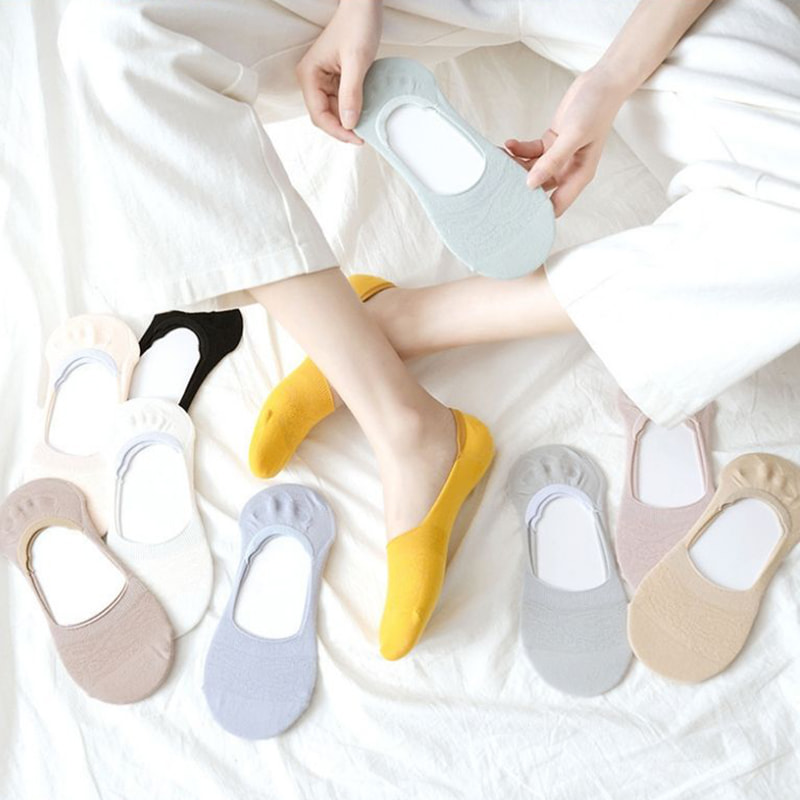 Stoking Perahu Wanita Warna Pepejal dengan Stoking Berkolat Cetek