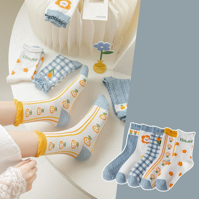 Stoking tiub pertengahan untuk kanak -kanak, trend stoking kartun Jepun, versi Korea, empat musim nipis wanita stoking