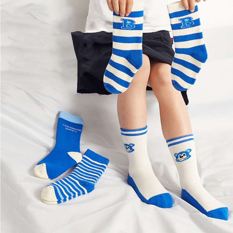 Stoking Kanak -kanak Klein Blue Letter Cotton Socks Colle College Stocks College Mid Tube Stoking